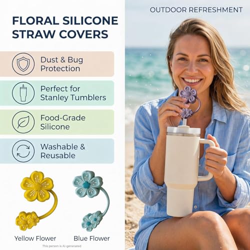 Image of BTYHAOS Straw Covers, Dust Proof Straw Toppers Fit Stanley 30 40oz Tumbler | Reusable Food-Grade Silicone Straw Covers Cap for Most 10mm Reusable Straw