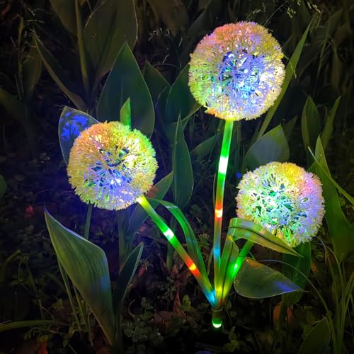 UOOIUMOY VDOR Solar Dandelion Lights Outdoor: Waterproof 2 Pack Solar-Powered Auto On/Off - Garden Patio & Cemetery Decor - Dancing Effect Landscape Lighting