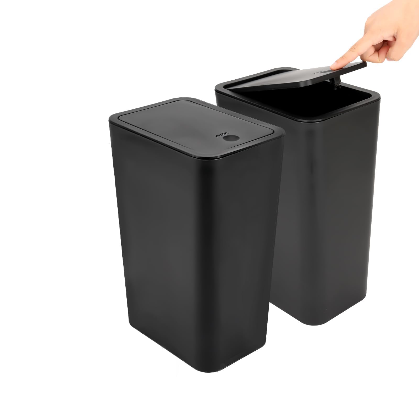 2Pack Kitchen Bin,10L Bathroom Bin with lid,Push Button Design,Plastic Bins for Toilet, Dog Proof,Ideal for Bathroom,Kitchen,Bedroom,Living Room,Office-Black Trash Bins