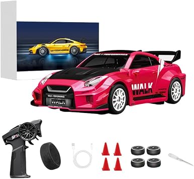 D43-02 143 Scale 2.4G Full Proportional 4WD Alloy RC Drift Car with Gyro System, Silent Bearings, Adjustable Speed & LED Lights for Adults, High Speed Remote Control Racing Car