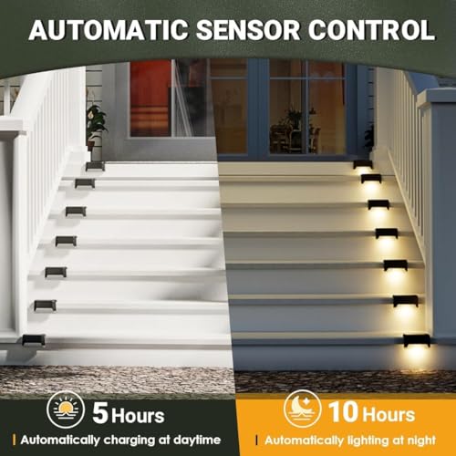 Image of Zetra Waterproof LED Solar Step Fence Lights for Outdoor Decks Warm Yellow Outside Lighting for Wall Garden Backyard Patio Balcony Decor (Pack of 4 /Black) | Black | Set of 4