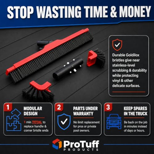 ProTuff Products Cepillo para Limpieza de Piscinas - S - La Escoba para Piscinas Friega Más Rápido Y Limpia Mejor Que Otros Accesorios de Mantenimiento para Fregar Paredes Y Azulejos de Piscina