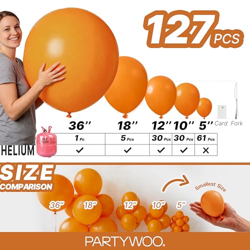 Image of PartyWoo Burnt Orange Balloons 127pcs Different Sizes of 36 18 12 10 5 Inch Terracotta Rust Fall Color Autumn Boho Balloon Arch Kit Garland for Thanksgiving Halloween Fall Party Decorations Orange-F53