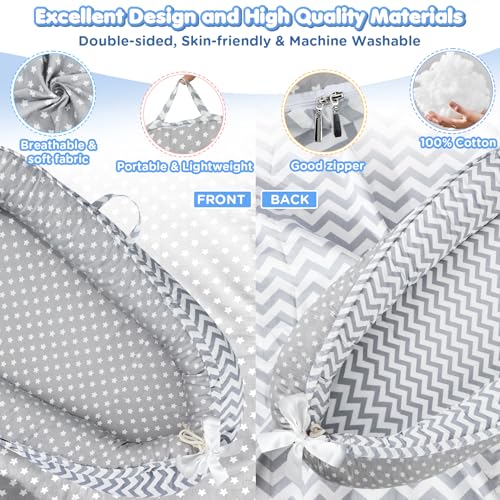 Image of KISS GOLD Baby Lounger - Breathable Soft Cotton Cover Baby Lounger Nest, Babies Essentials Gifts, Portable Lounger for Baby Tummy Time Floor Playing Seated Support for Home and Travel