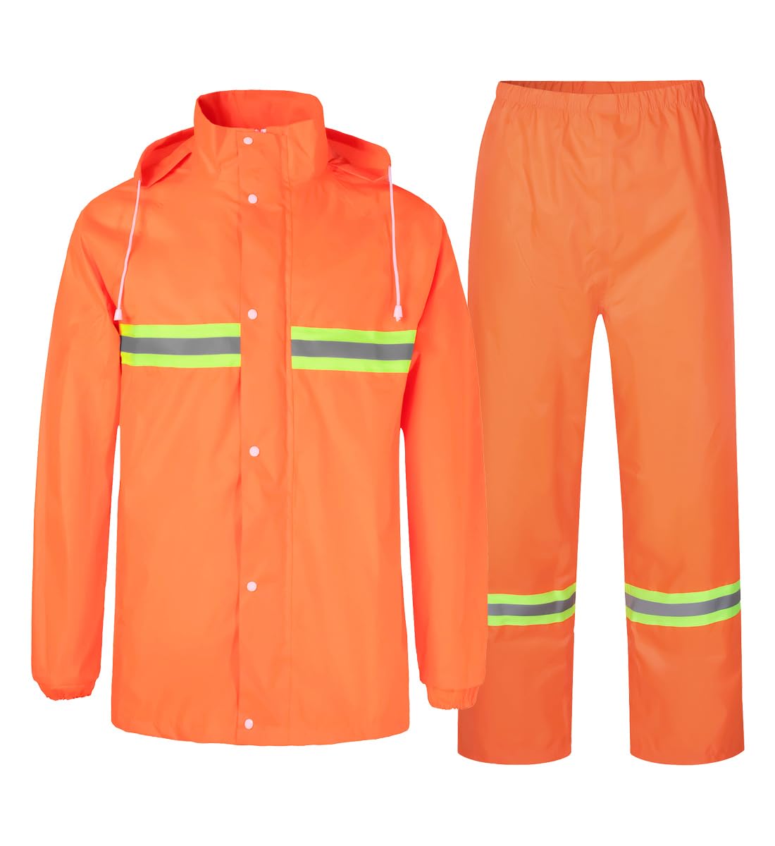 Traje de Lluvia para Hombres 2 Piezas Chaqueta con Capucha y pantalón de Lluvia Traje Impermeable de Trabajo Reflectante Traje de Agua Completo para Deportes al Aire Libre