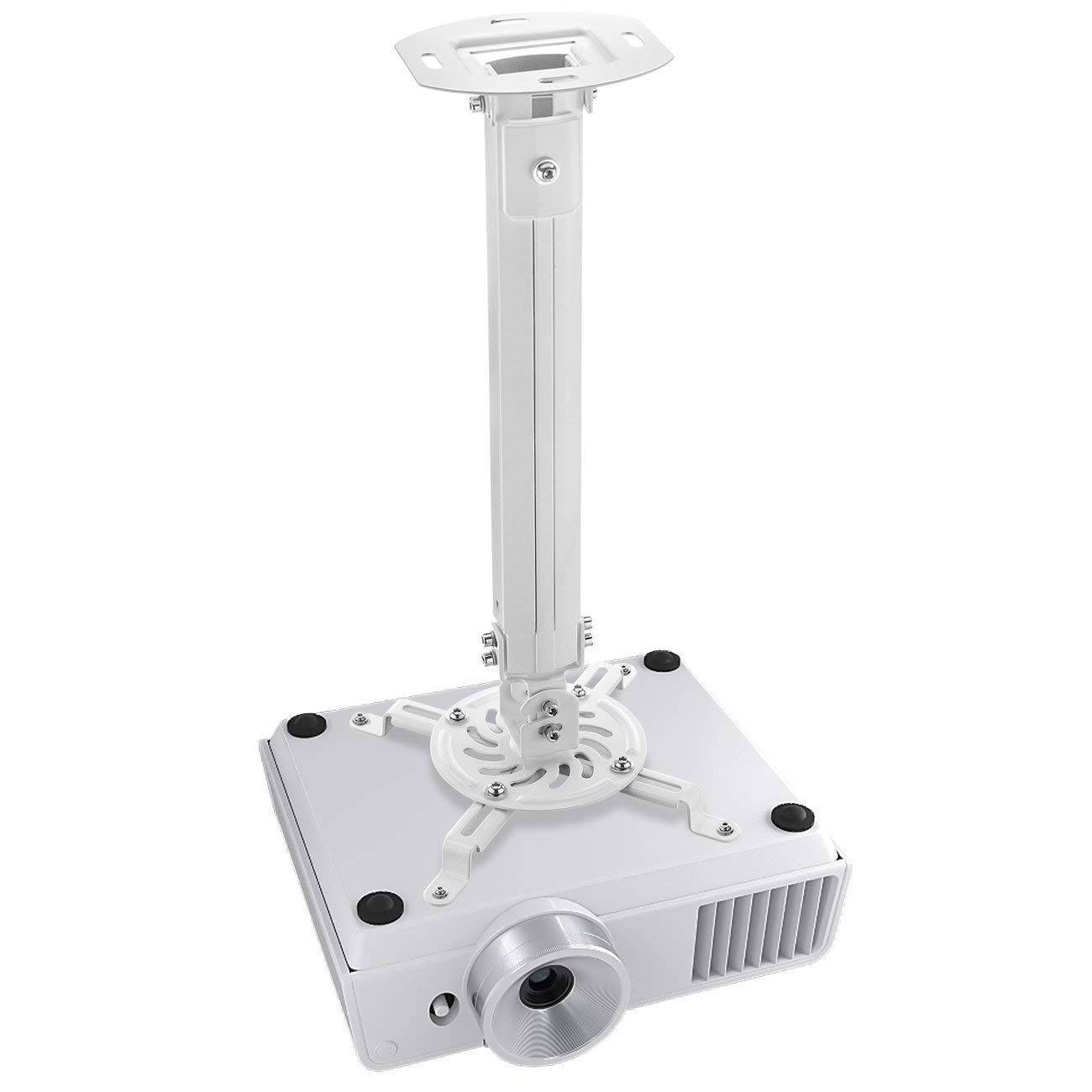 deleyCON Support de Plafond Universel pour Projecteur +- 15° d'Inclinaison - Rotation à 360° - Jusqu'à 13,5Kg - Hauteur Réglable de 545mm à 900mm - Blanc