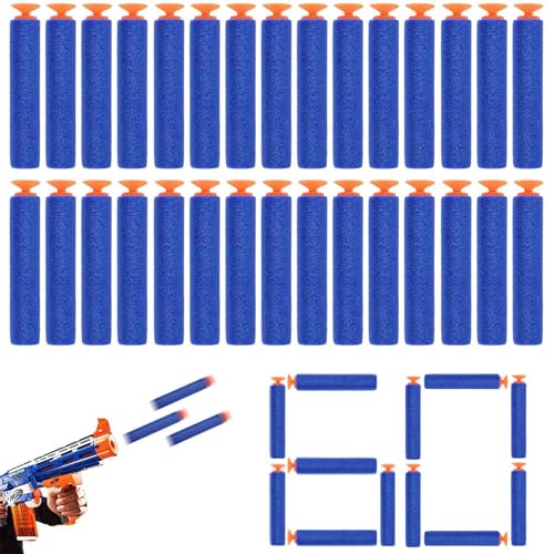 Quesuc 60 Pièces Balle Nerf Fléchettes En Mousse Elite À Ventouse, Accessoires Pour Série Nerf N-Strike, Pour Enfants, Extérieur Et Famille