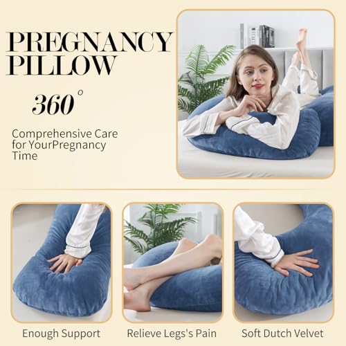 Image of WhatsBedding Pregnancy Pillows for Sleeping, J Shaped Full Body Maternity Pillow for Adults, Memory Foam Filling Support for Back, Legs, Belly, HIPS for Pregnant Women (Blue)