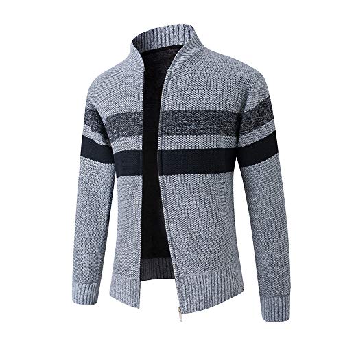 Sliktaa Herren Strickjacke Stehkragen Winterweste Langarmjacke Warm Trachtenjacke Mode Schlichter Pullover Hellgrau XXL
