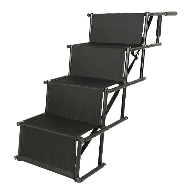 Foto 6 de 8 de Escalera y Rampa para Perros Grandes y Pequeños - Plegable, Cargable Hasta 75 kg (Negro)