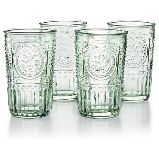 Bormioli Rocco Romantic Set Of 4 Cooler Glasses, 16 Oz. Colored Crystal Glass, Pastel Green, Made In Italy.