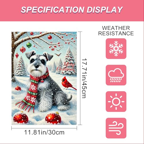 Image of BlissYard Winter Garden Flag Schnauzer Cardinal Snow Scene 12 x 18 Inch | Schnauzer and Cardinal, Snowy Tree Scene, Winter Yard Decor, Lawn, Porch, Patio, Garden, Seasonal Outdoor Flag