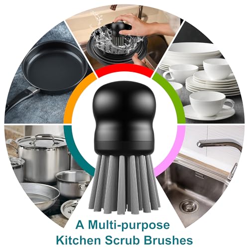 Image of Mini Dish Brush for Cleaning Chicken Shredder, Palm Brush Dish Scrubber with Ergonomic Grip, Kitchen Brush for Washing Dishes, Pans, Pots, Sink (1, Black)