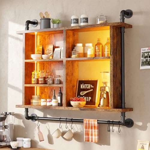 Reibii RBFS95BR01 37 Inch Floating Shelves For Wall With Led Wall Shelves For Kitchen Storage Industrial Pipe Shelving thumb #4