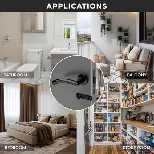 Image of LAPO Privacy Lock Set for Bathroom| 45x45mm Lock Body | Fits 30-50mm Door Range | Keyless Operation | Brass Latch | Black Finish | Dual Opening Support | Simple Mounting | 3 Years Warranty | CMH-5T