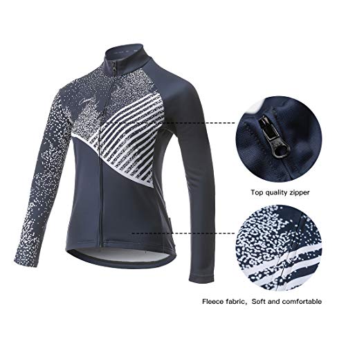 CATENA Women's Cycling Jersey Thermal Shirt Top Autumn and Winter Long Sleeve Bicycle Jacket Navy - Thumbnail 6