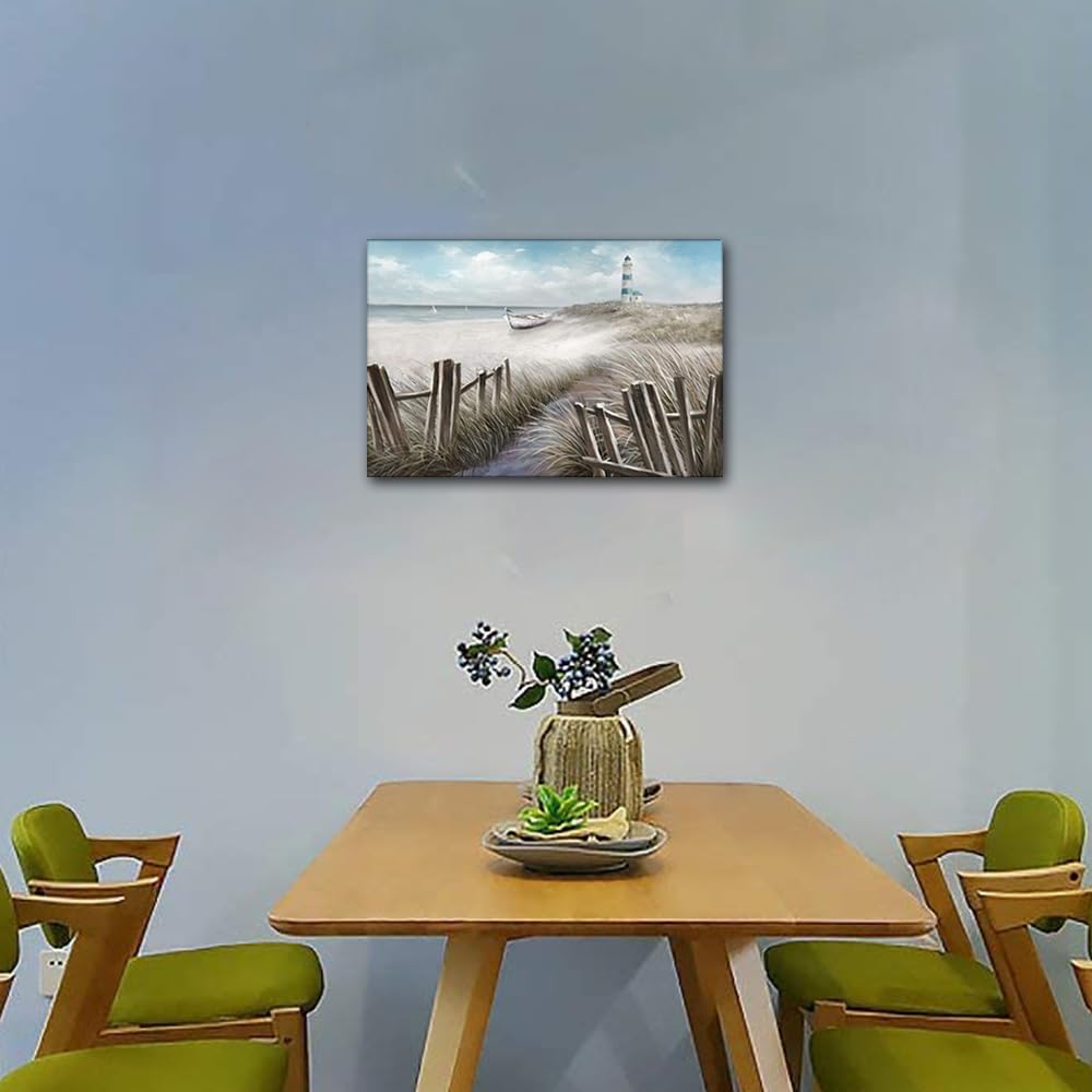 TISHIRON Lighthouse Wall Art Seaside Home Decorations for Living Room Coast Modern Paintings Pictures Canvas Wall Art House Contemporary Home Decor Posters Prints Ready to Hang (18x12in) - Image 4