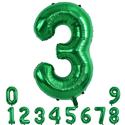 Image of TONIFUL 40 Inch Dark Green Large Numbers Balloon 0-9 Birthday Party Decorations,Foil Mylar Big Number 3 Balloon Digital 3 for Birthday Party,Wedding, Bridal Shower Engagement Photo Shoot, Anniversary