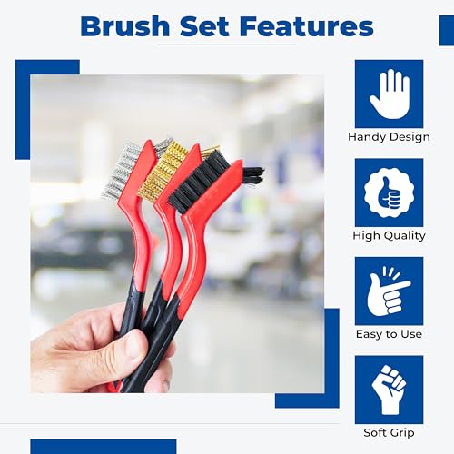 Image of Mini Wire Brush Set, Rust Paint Metal Cleaner Scratch Brushes, Cleaning Welding Slag and Rust Scrubber, Handy Steel /Nylon /Brass Brush Scrub Set for Cleaning Paint /Rust /Dirt (6PCS)