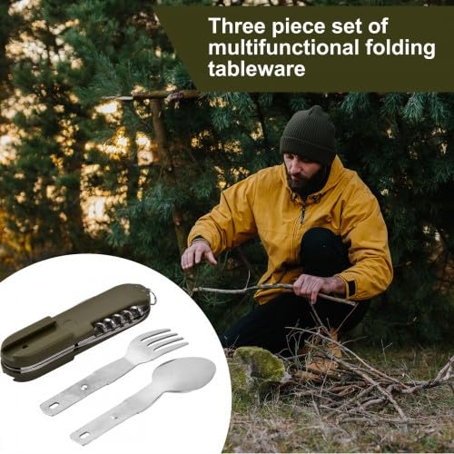 Dokeno 2 Pcs Posate Campeggio Pieghevoli Acciaio Inox, Stoviglie da Campeggio con Borsa Oxford, Nero Posate Portatile Adatta per Escursioni Viaggi Picnic Outdoor Campeggi
