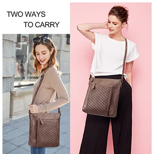 KL928 Crossbody Purses for Women, Medium Handbags Shoulder Bag with Adjustable Strap, Crossbody Bag with Braided Design Light Brown2