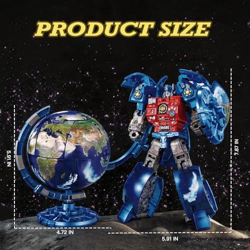 Image of Blue Star Guardian Transformable Globe Robot - 2-in-1 Earth to Action Figure, 5.7 inch Globe / 7.9 inch Robot Mode, Removable Weapons & Shield, STEM Toy for Kids 6+ & Collectors, Creative Gift (Blue)