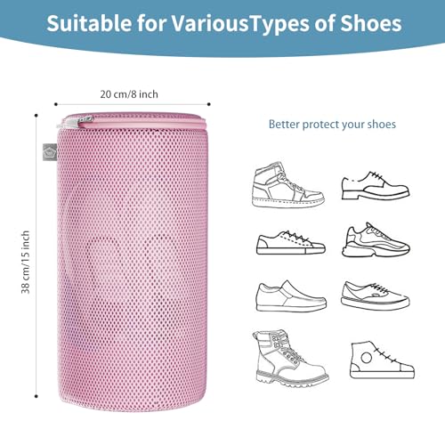 Image of Kimmama Shoe Washing Machine Bag, Shoe Laundry Bag, Pink, 8x15 inch, 2 Pack | Shoe Bag, For Sneaker, Tennis, Footwear, Trainers, Slippers, Sock, Building Blocks, Sandwish Mesh, Travel, Divided
