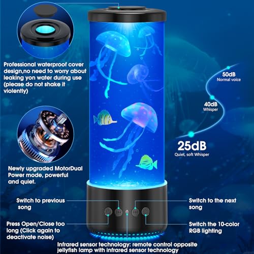 Image of Jellyfish Lamp with Bluetooth Speaker,12 White Noise Changing LED Night Light,Sensory Aquarium Calming Relax for Autistic ADHD, Alleviating Stress and Anxiety in Children Kids Adults,Home Office Decor