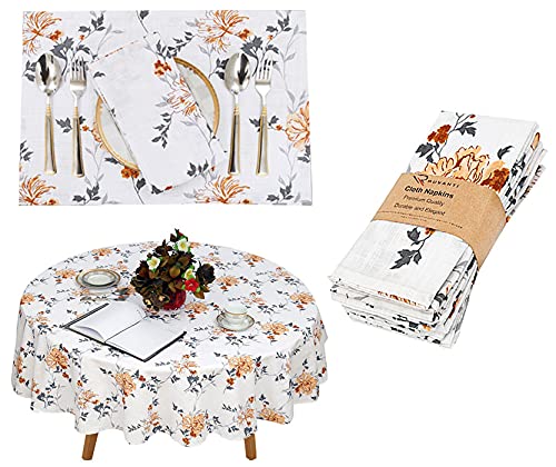 RUVANTI Bundle of Cloth Napkins 18x18 6 Pack with Matching Placemats 13x19 6 Pack & Round Table Cover 70