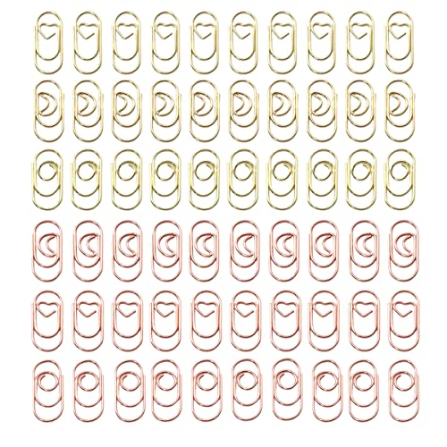 Getrays 60個 小さな ペーパークリップ、2cm かわいい形 心 月 丸 金属 クリップ ブックマーク メモクリップ ペーパークランプ にとって 学校 文房具 文書組織 事務用品 (ゴールド & ローズゴールド)
