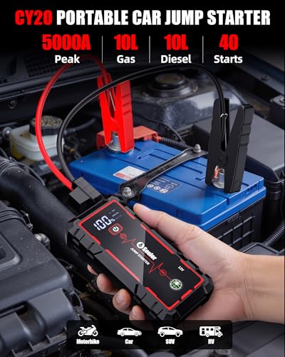Image of 5000A Jump Starter Car Jumper Starter Portable Battery Booster Pack Jump Box with LED Display, LED Light and Jumper Cables(10.0L Gas and 10.0L Diesel)
