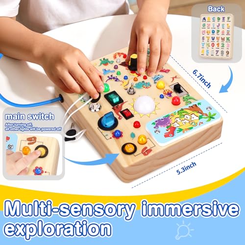 Image of Grarain Busy Board for Toddlers - Montessori Educational Toy for 1-3 Year Old Boys & Girls | Travel-Friendly Sensory Learning Activity | Ideal for Kids with Autism(Dinosaur Busy Board)