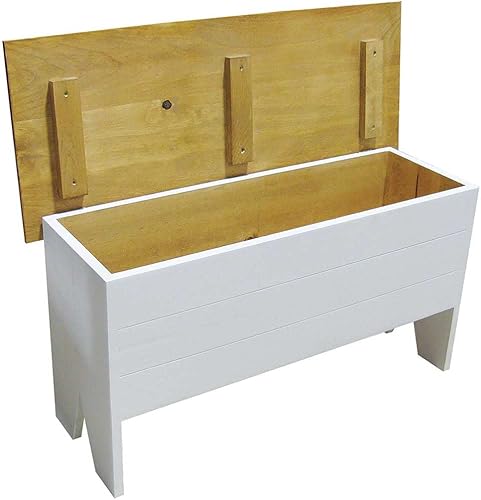 Banco de almacenamiento de madera de 3 pies de largo (blanco cabaña)