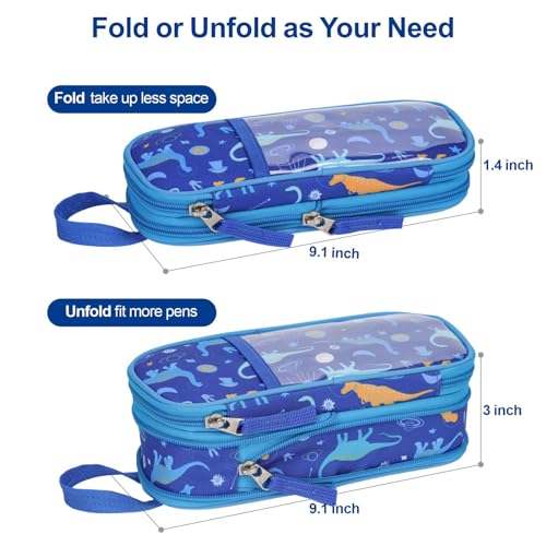 Image of Bagseri Pencil Case for Boys - Expandable Kids Pencil Case Large Capacity Pencil Pouch Organizer Cute Pencil Bag Pencil Box for School Student, Pen Case Only (Blue Space Dinosaur)