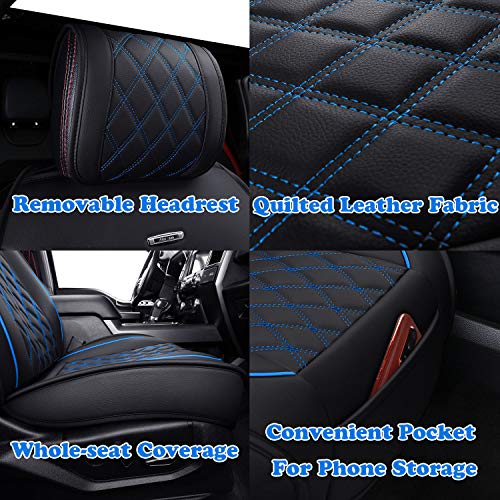 Image of Aierxuan Front Car Seat Covers for Ford F150 F250 F350 F450 (Black-Blue)