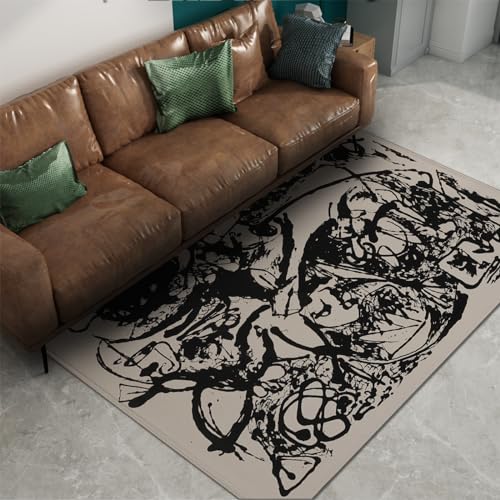 Tapis de salon abstrait noir antidérapant et lavable - 3