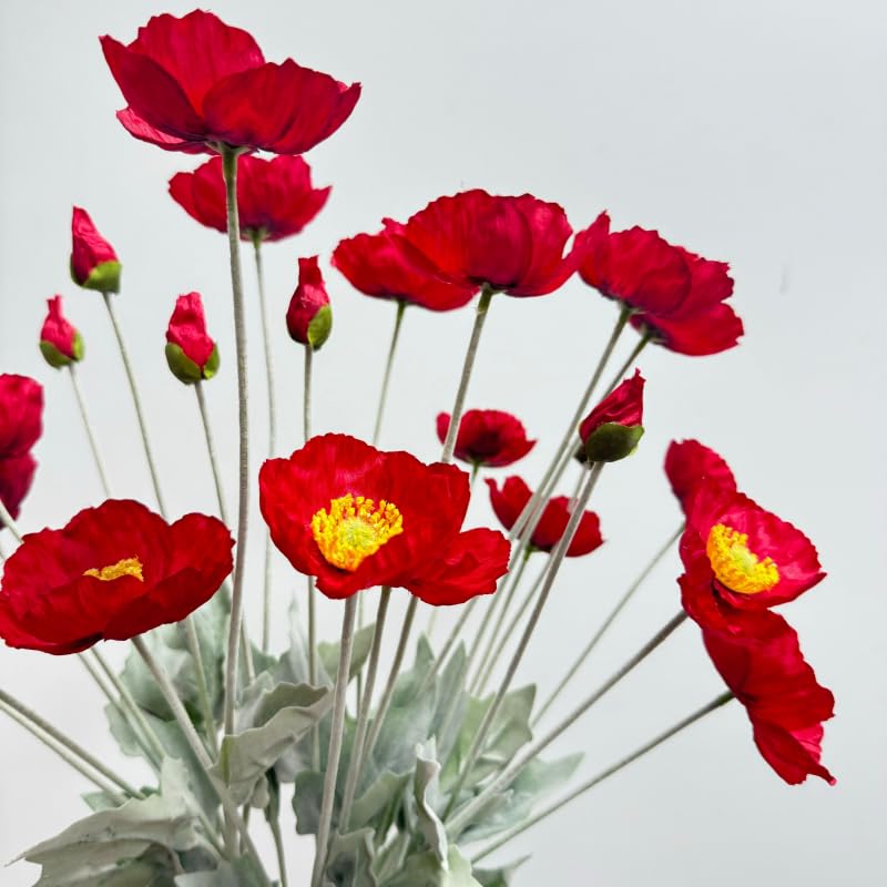 Urier Poppies Flowers Artificial,Ranunculus Artificial Flowers,Silk Flowers with Stems,Faux Flower Stems for Wedding,Party,Garden Outdoor Indoor Decor Flower Arrangements for Table (6 - Image 4