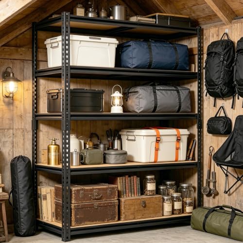 72-H-Heavy-Duty-Garage-Shelving-2400LBS-Capacity-5-Tier-Storage-ShelvesAdjustable-Industrial-Metal-Garage-Shelves-for-Basement-Pantry-Kitchen-Warehouse-16-D-x-36-Wx72-HBlack