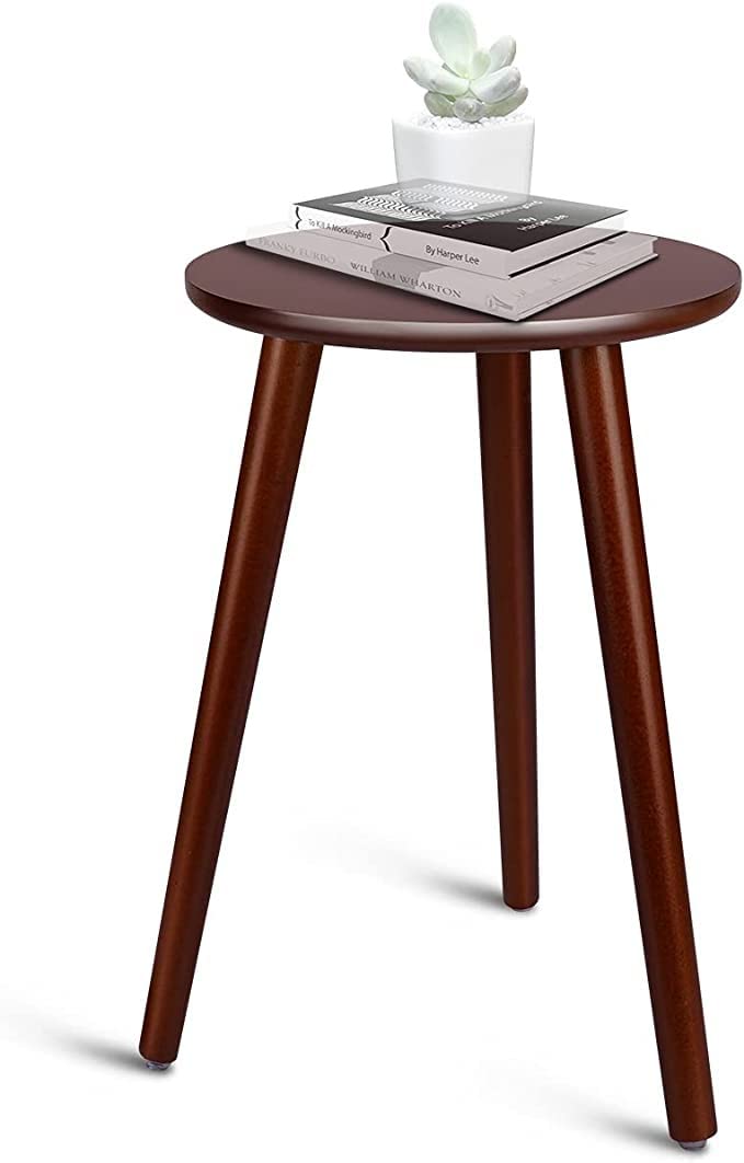 Welltrade Shoppee Wooden Round Side/End Table, Plant Stand, Coffee Table; Indoor & Outdoor for Living Room, Bedroom, etc. (Brown Walnut, Small)-image-49