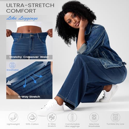 Fanica Wide Leg Jeans for Women - Stretchy Low Rise Loose Fit Jeans Casual Denim Pants with Pockets4
