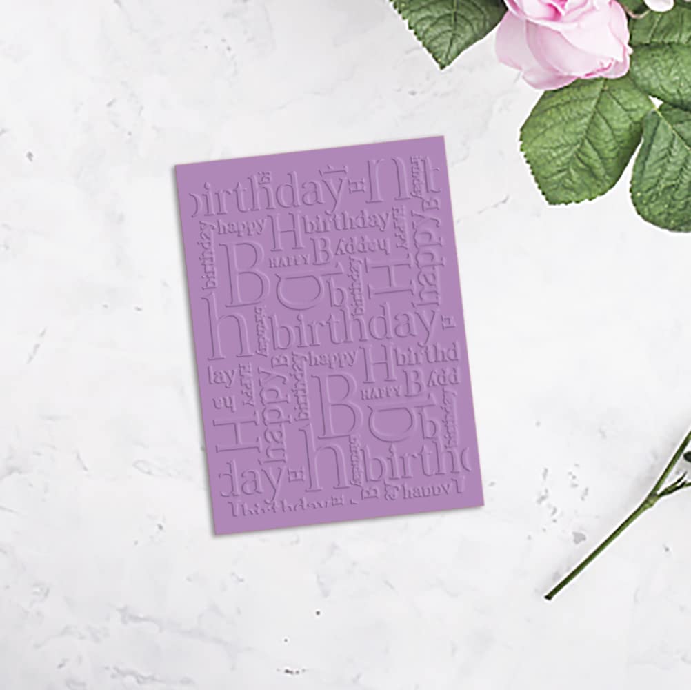 3-D Textured Impressions Background Embossing Folder, Happy Birthday Words Pattern Plastic Embossing Folder Template for Card Making Scrapbooking Paper Craft Album Stamps DIY Décor