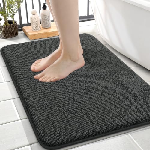 Image of OLANLY Memory Foam Small Bathroom Rugs 24x16, Absorbent Bath Mat, Dark Grey | Soft Quick Dry Bath Rugs, Non-Slip Carpet, Machine Washable Mat for Bathroom Floor, Tub and Shower, Home Decor Accessories