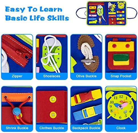 Toddler Busy Board, Montessori Sensory Board Toys, Preschool Toddler Activities Educational Travel Toy Learning Fine Motor Basic Dress Skills, Toys Gifts for 1 2 3 4 Year Old Boys Girls 3 51yk6pKinEL. AC