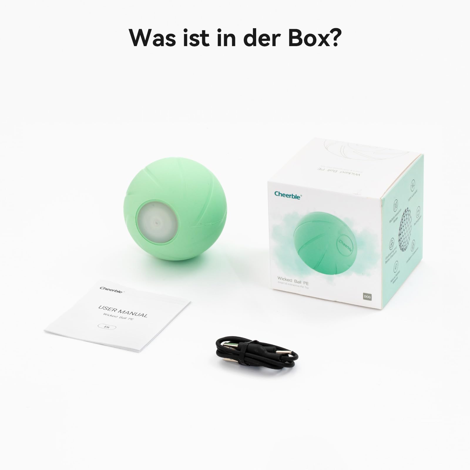 Cheerble Wicked Ball PE, 3 Interaktionsmodi Interaktives Hundespielzeug Ball, Selbstrollender Ball Hund mit LED-Lichter, DC wiederaufladbar, Lustiges Geburtstagsgeschenk für große Hunde, Grün