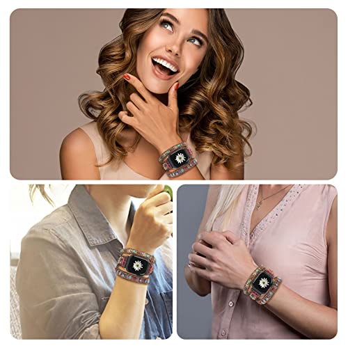 Handmade Watch Band Beaded Boho Watch Bracelet Band Compatible With Apple Watch 42Mm/44Mm/45Mm-Multilayer 3 Wraps Braided Stone Beaded Jewelry For Iwatch Series 8/7/6/5/4/3/2/1/Se For Women Girls #TOP4