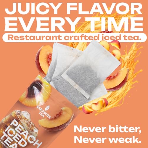 Image of Peach Iced Tea Bags Half Gallon | 10 Count Large Iced Tea Bags | Makes 5 Gallons | Juicy Crisp Peach Flavor | Easy Brew Pitcher