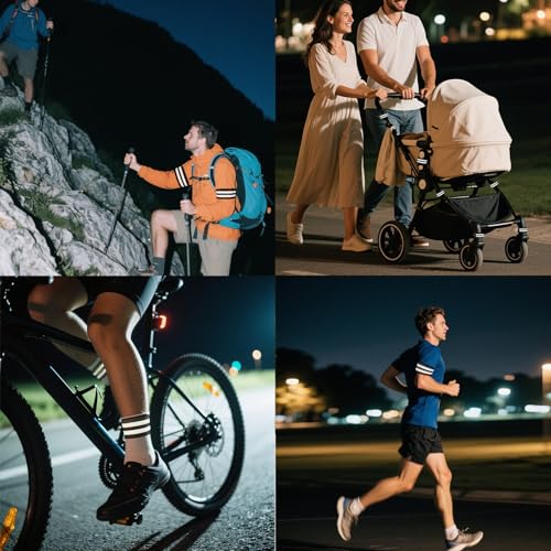 TNSOYCA 4 Stück Hosenklammer Fahrrad, Reflektorbänder mit Klettverschluss, für Wandern, Laufen, Sicherheits Reflektoren Kleidung, Reflektierende Armband (35 x 5 cm, Schwarz)