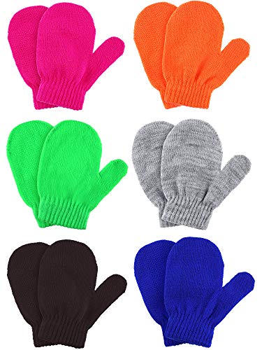Boao 6 Pairs Toddler Mittens Kids Winter Knit Gloves Stretch Mittens for kids Toddler Boys Girls