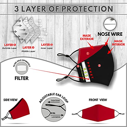 Image of Washable Face Mask with Adjustable Ear Loops & Nose Wire - 3 Layers, Made in USA