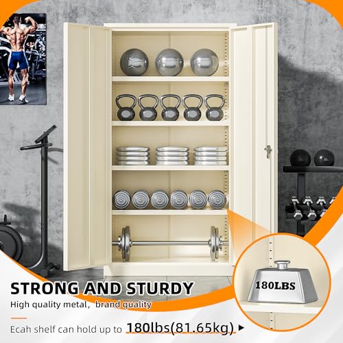 Image of INTERGREAT Metal Storage Cabinet Doors, 72 inch Locking Steel Storage Cabinet with Shelves, Tall Lockable Steel Cabinets for Home Office, Garage(Grey)
